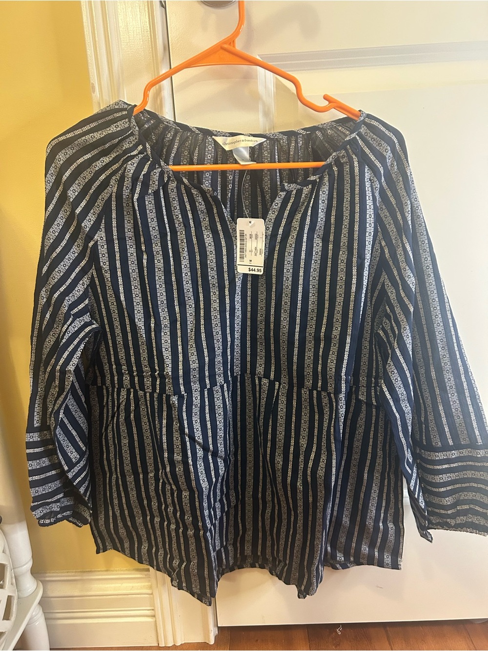 Christopher & Banks Navy and White Striped Peasant Tunic